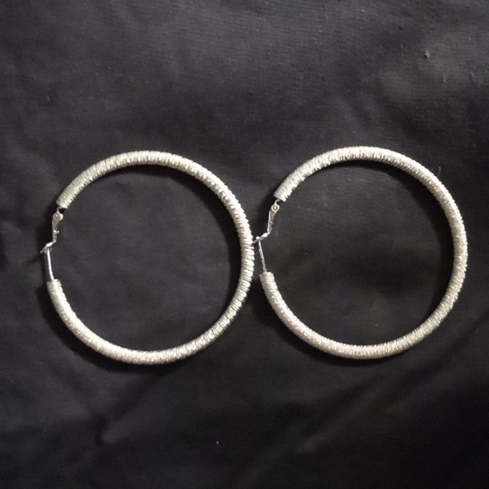 Silver textured hoop earrings